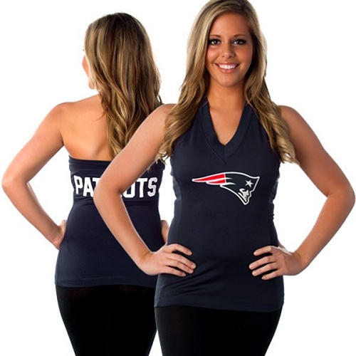 All Sport Couture New England Patriots Women's Blown Cover Halter Top - Navy Blue